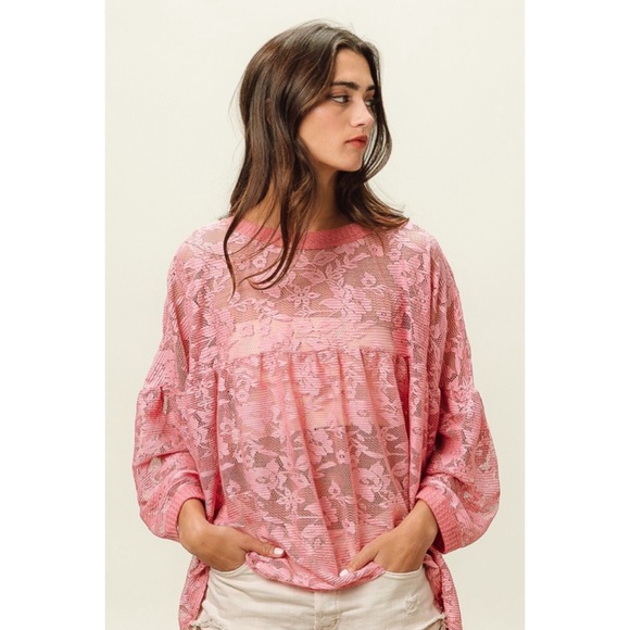 BiBi Pink Lace Top - Picture 7 of 9